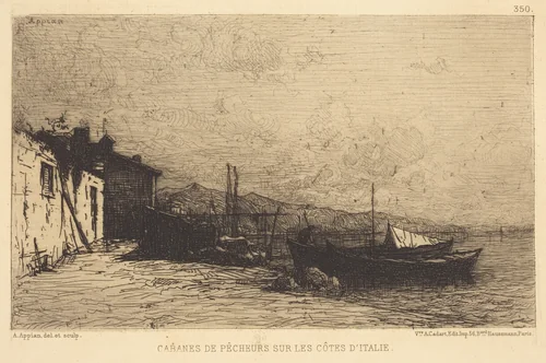Cabanes de pecheurs sur les cotes d'Italie by Adolphe Appian, print, 1818-1898