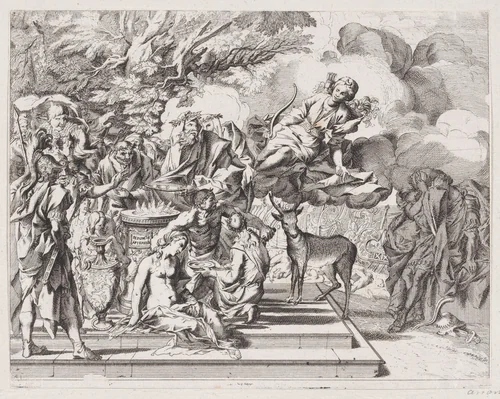 The sacrifice of Iphigenia by Arnold van Westerhout, print, 1650-1700