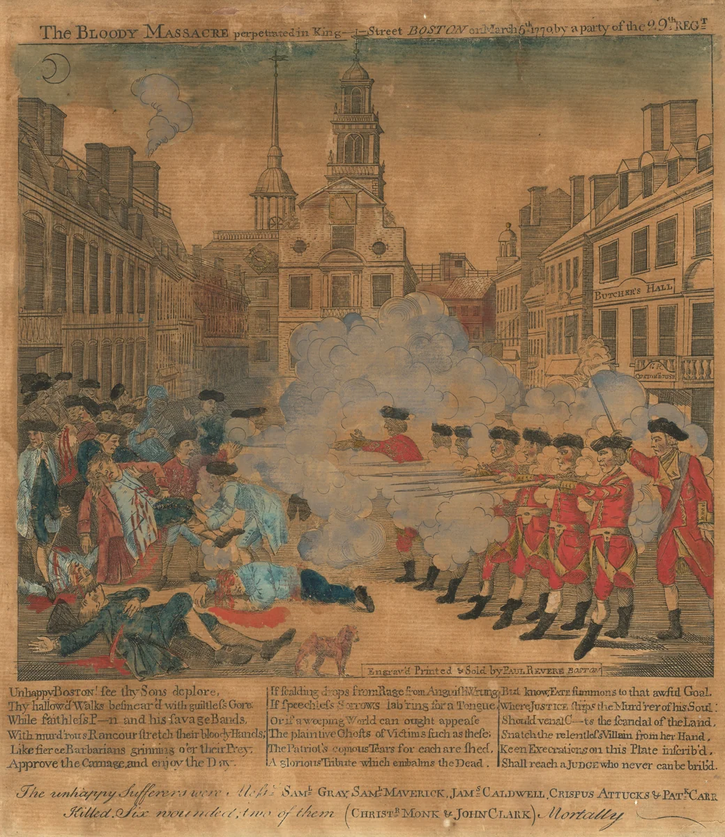 The Boston Massacre by Paul Revere; Henry Pelham, print, 1770