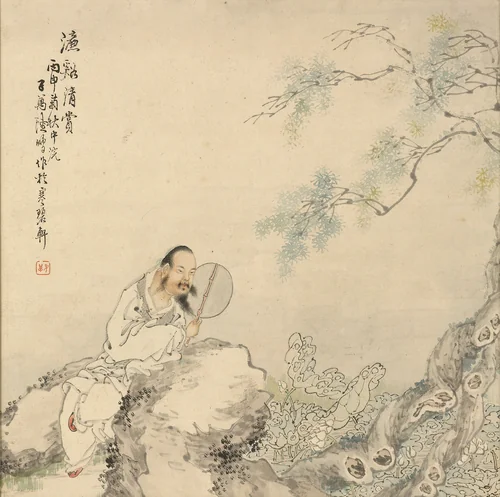 Zhou Dunyi Admiring Lotuses by Lu Peng, painting, 1896