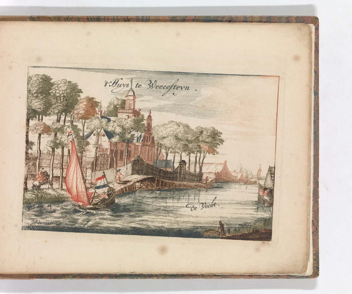' 't Huys Weeresteyn by the river Vecht' in: Tooneel Der Voornaamste Nederlands Huizen, En Lust Hoven, Naar T Leven Afgebeeld by Carel Allard, book, 1660-1693