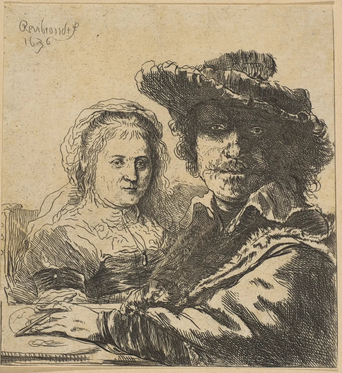Rembrandt and his Wife (copy) by Ignace-Joseph de Claussin, print, 1786-1844