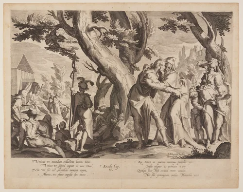 Meeting of Moses and Jethro, plate 1 from Thrones of Justice (Thronus Iustitiae) by Willem van Swanenburgh, print, 1606