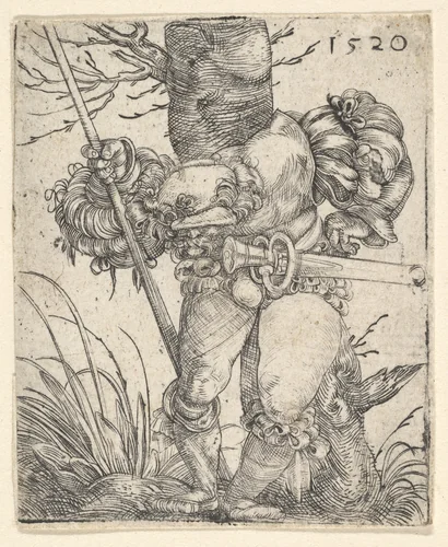 Footsoldier in front of a Tree by Barthel Beham, print, 1515-1540