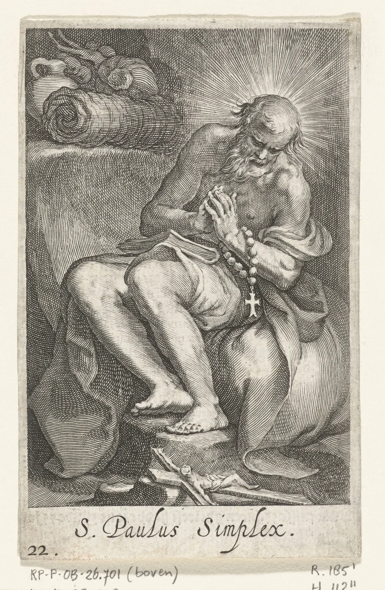 Heilige Paulus van Egypte als kluizenaar by Boëtius Adamsz. Bolswert, print, 1590-1612