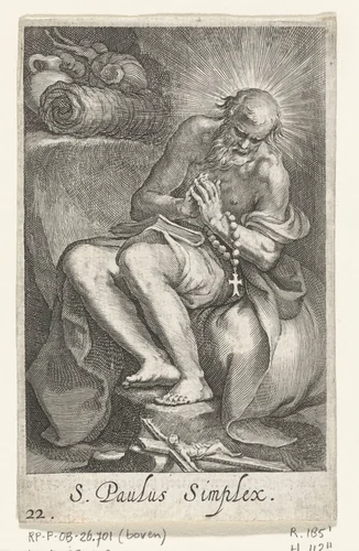 Heilige Paulus van Egypte als kluizenaar by Boëtius Adamsz. Bolswert, print, 1590-1612