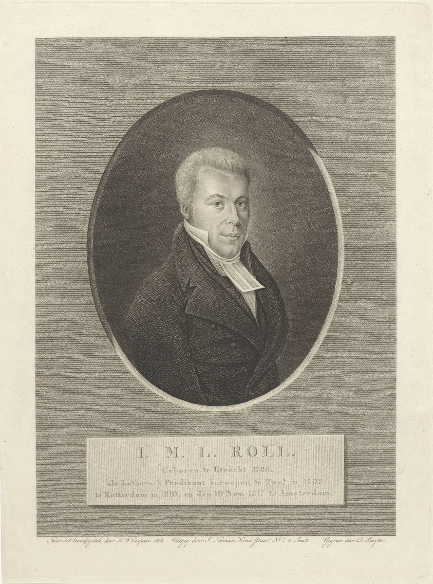 Portret van de predikant I.M.L. Roll by Dirk Sluyter, print, 1818