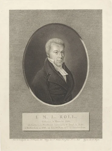 Portret van de predikant I.M.L. Roll by Dirk Sluyter, print, 1818