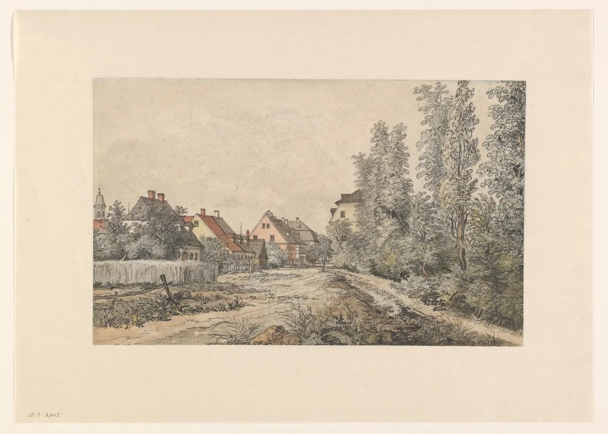 Dorpsweg met huizen (in Duitsland?) by Henry Edridge, drawing, 1811