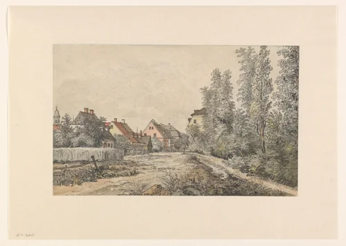 Dorpsweg met huizen (in Duitsland?) by Henry Edridge, drawing, 1811