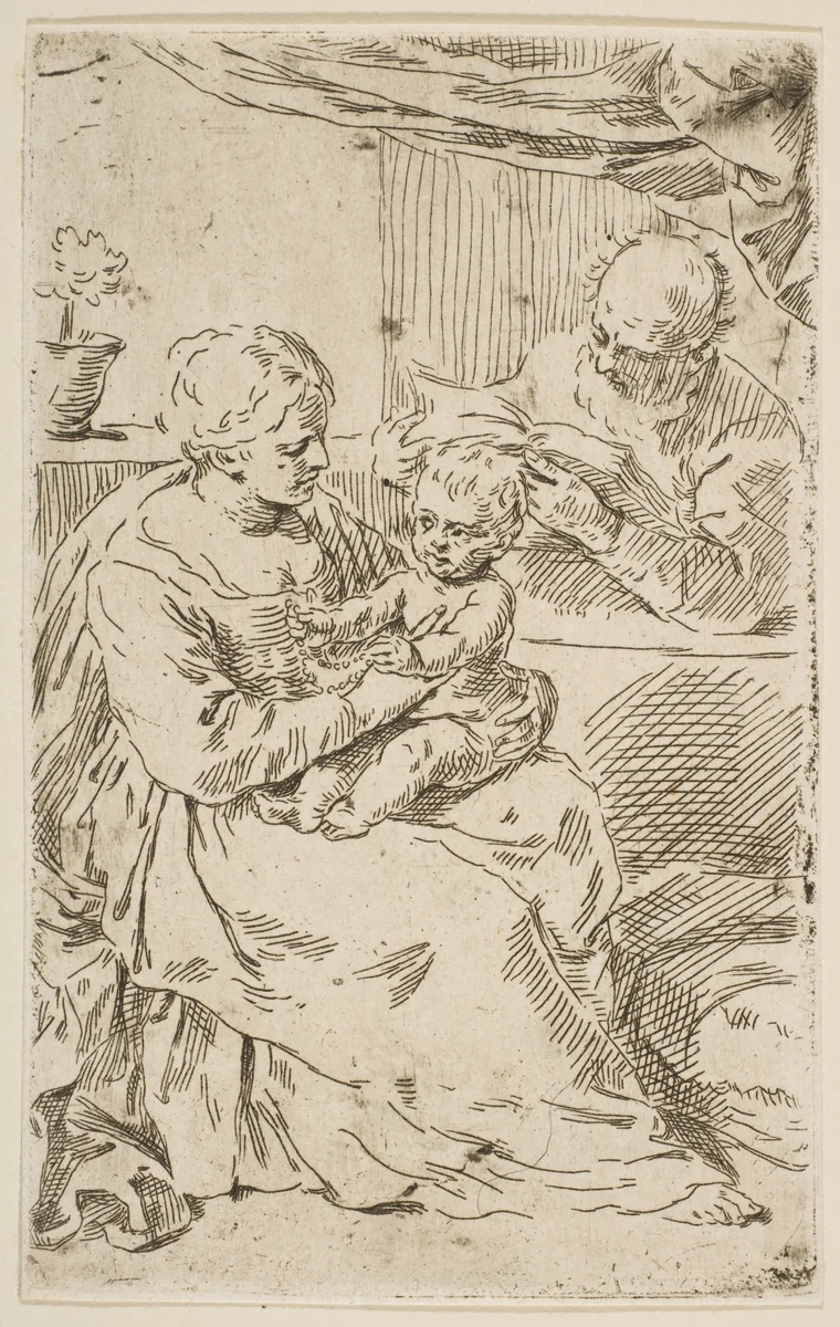 Holy Family with a Rosary, copy after Cantarini by Simone Cantarini, print, 1635-1645