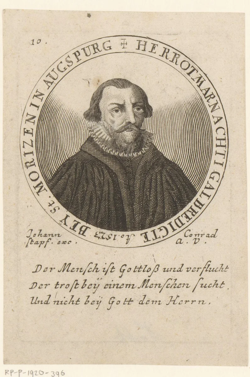 Portret van Othmar Luscinus by anonymous, print, 1523-1600