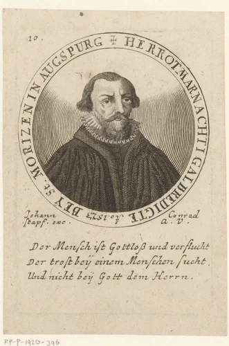 Portret van Othmar Luscinus by anonymous, print, 1523-1600