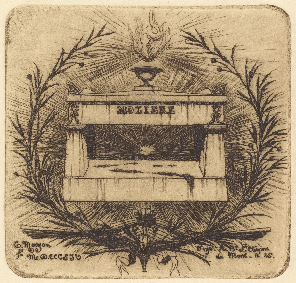 Le tombeau de Molière, au Père-Lachaise, Paris (Moliere's Tomb, in Père-Lachaise Cemetary, Paris) by Charles Meryon, print, 1854