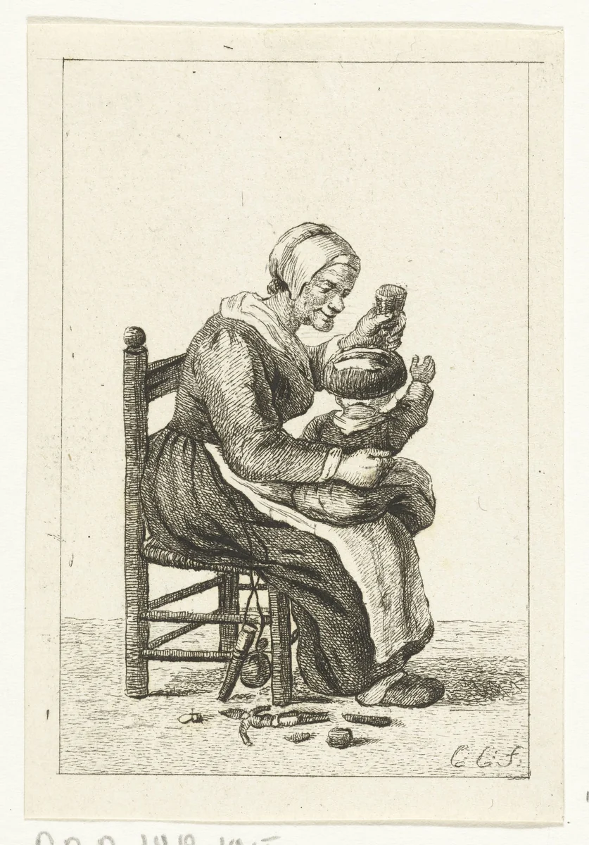 Vrouw met kind op schoot by Pieter de Mare, print, 1779