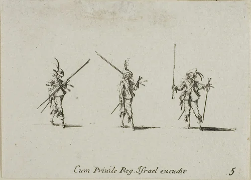 Drill with Tilted Pikes, plate five from The Military Exercises by Jacques Callot, print, 1635