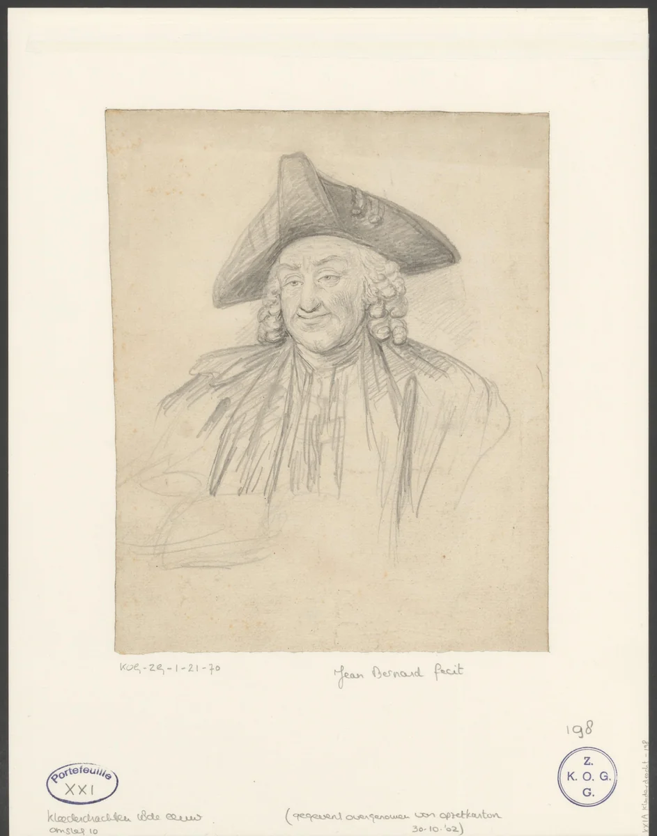 Portret van een oude man met driekantige steek by Jean Bernard, drawing, 1775-1833