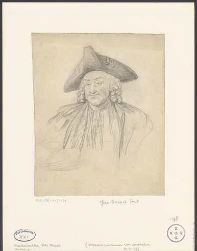 Portret van een oude man met driekantige steek by Jean Bernard, drawing, 1775-1833