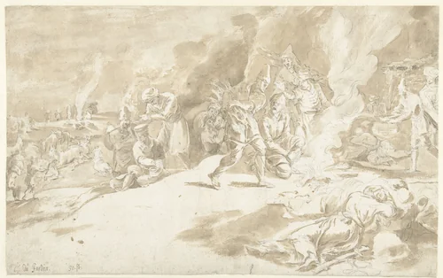 Turkish Soldiers around a Camp Fire by Guilliam du Gardijn, drawing, 1605-1647