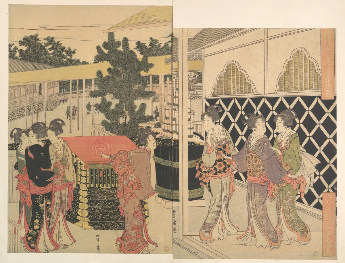 Pilgrimage to Myōhōji in Horinouchi, Edo by Utagawa Toyohiro (歌川豊広), print, 1794-1814