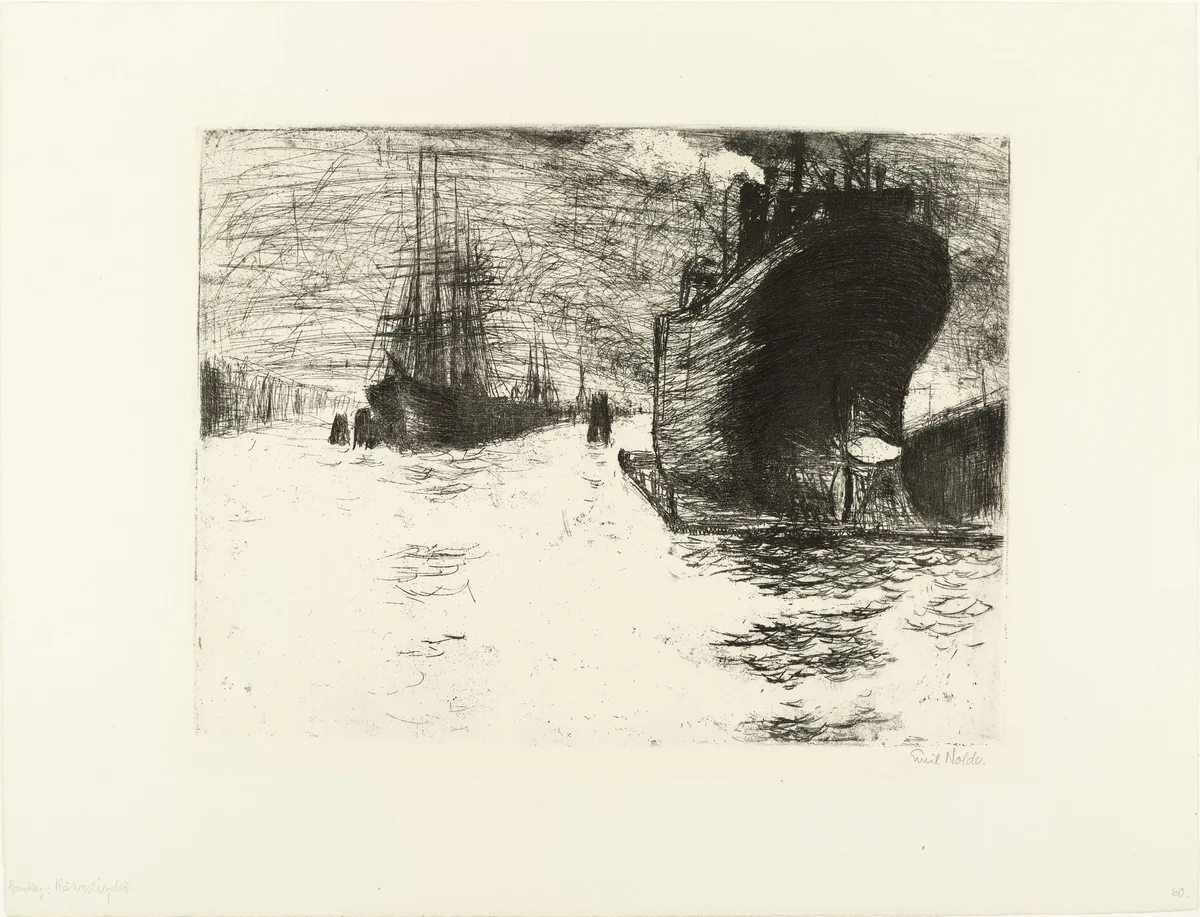 Hamburg, Reiherstiegdock by Emil Nolde, print, 1910