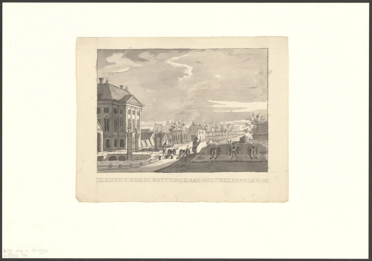 Gezicht op een batterij te Halfweg by anonymous, drawing, 1787-1899