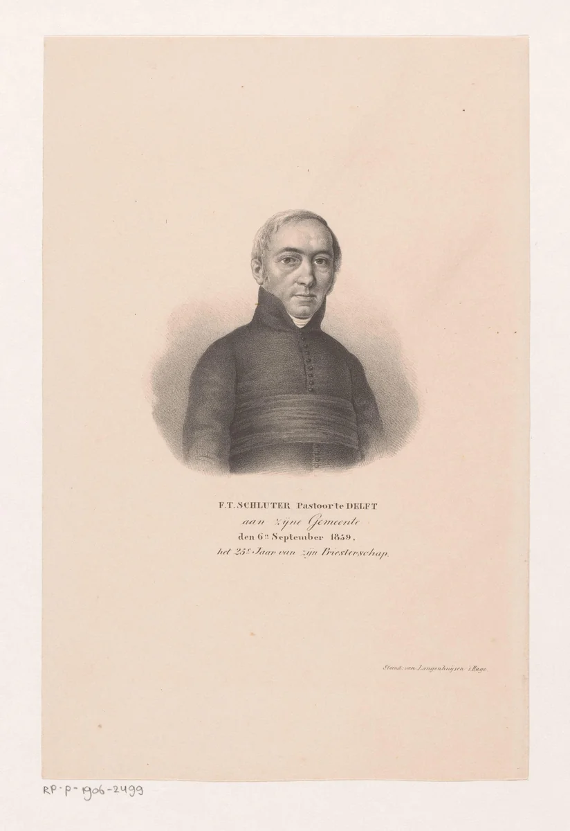 Portret van F.T. Schluter by anonymous, print, 1839