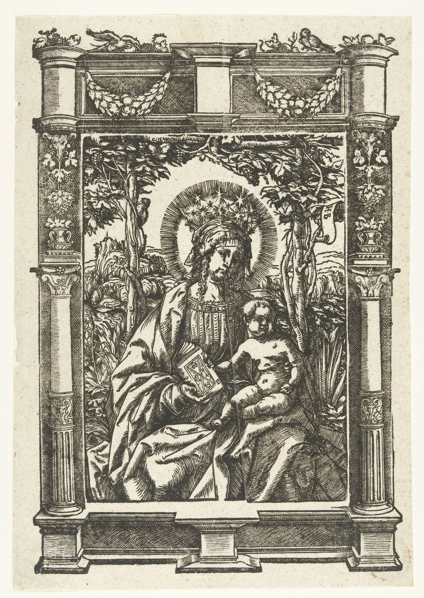 Maria met kind in architecturale omlijsting by Unknown, print, 1483-1531