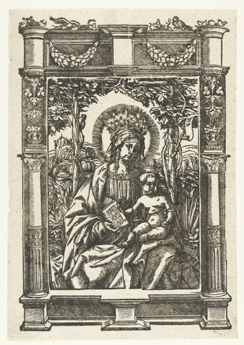 Maria met kind in architecturale omlijsting by Unknown, print, 1483-1531