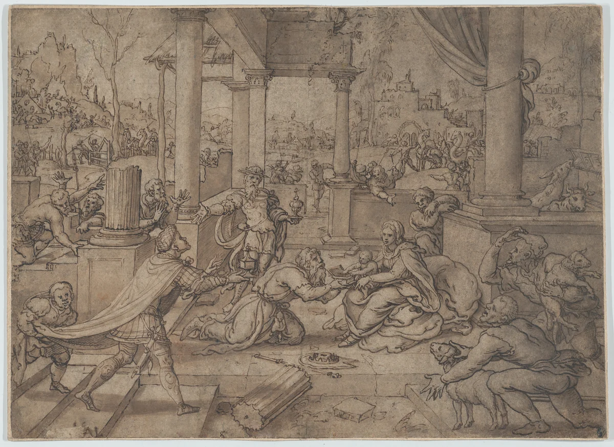 The Adoration of the Magi by Bernard van Orley, drawing, 1512-1542