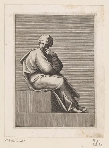 Zittende jongeman by Unknown, print, 1585