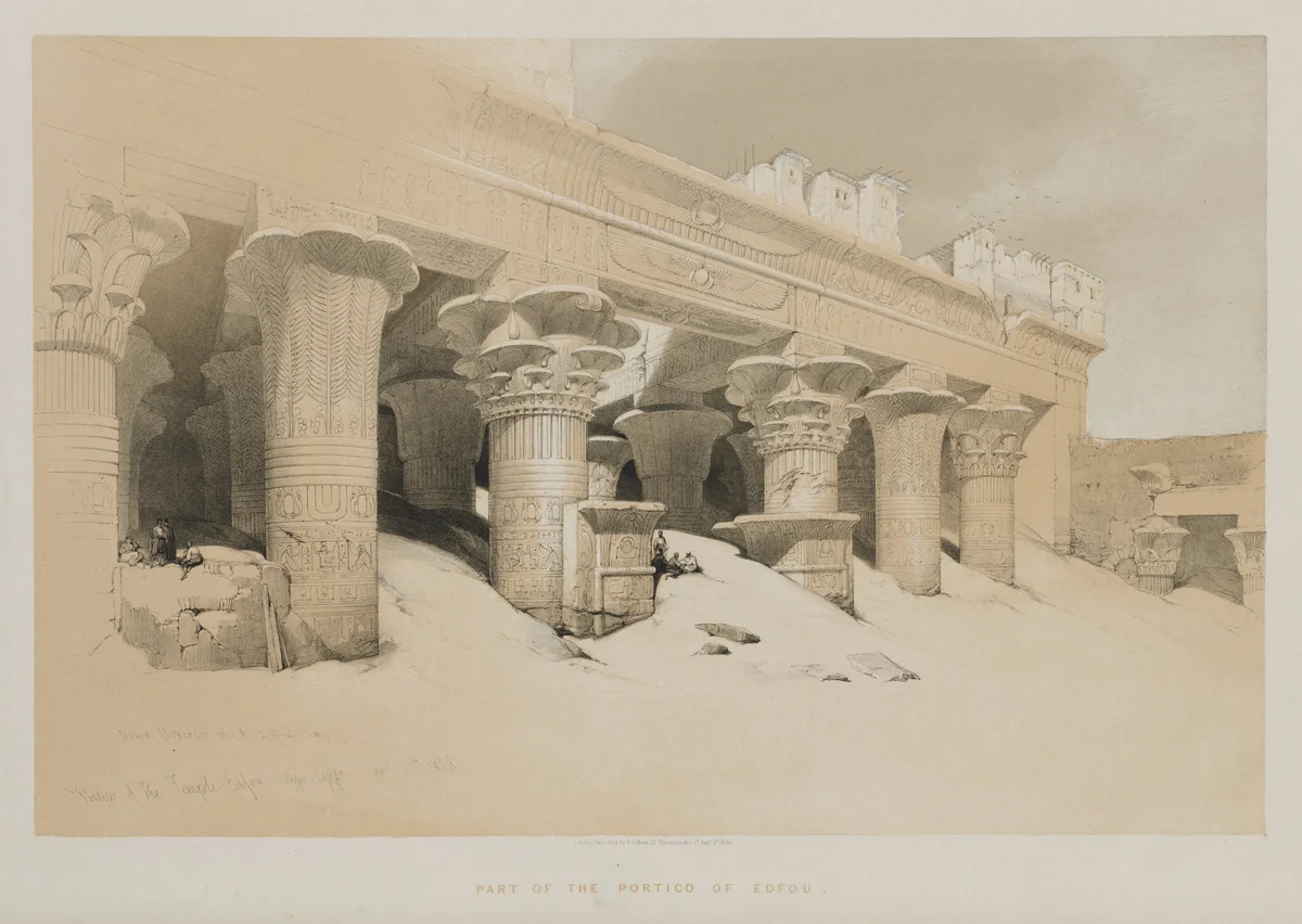 Egypt and Nubia Volume I: Portico of the Temple Edfou, Upper Egypt by Louis Haghe, print, 1846
