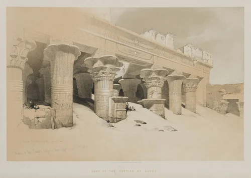 Egypt and Nubia Volume I: Portico of the Temple Edfou, Upper Egypt by Louis Haghe, print, 1846