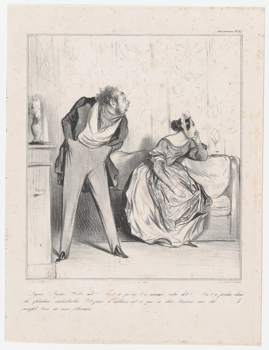 Plate 36: Well? Well? What about your dowry?, from 'Caricaturana,' published in Les Robert Macaires by Honoré Daumier, print, 1838