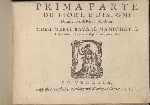 Prima Parte de' Fiori, e Disegni di varie sorti di Ricami Moderni, title page (recto) by Giovanni Battista Ciotti, book, 1591