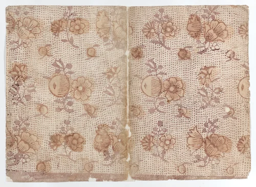 Book cover with overall floral and dot pattern by anonymous, print, 1700-1800