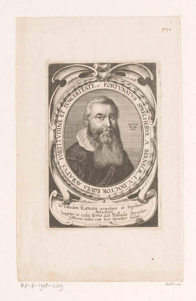 Portret van Fortunat Sprecher von Bernegg by Conrad Meyer, print, 1672-1689