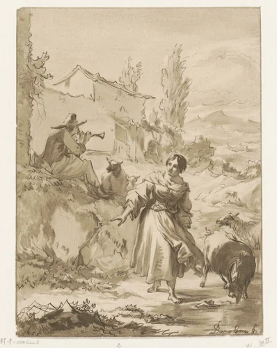 Herder met schalmei by Jurriaan Cootwijck, print, 1724-1798