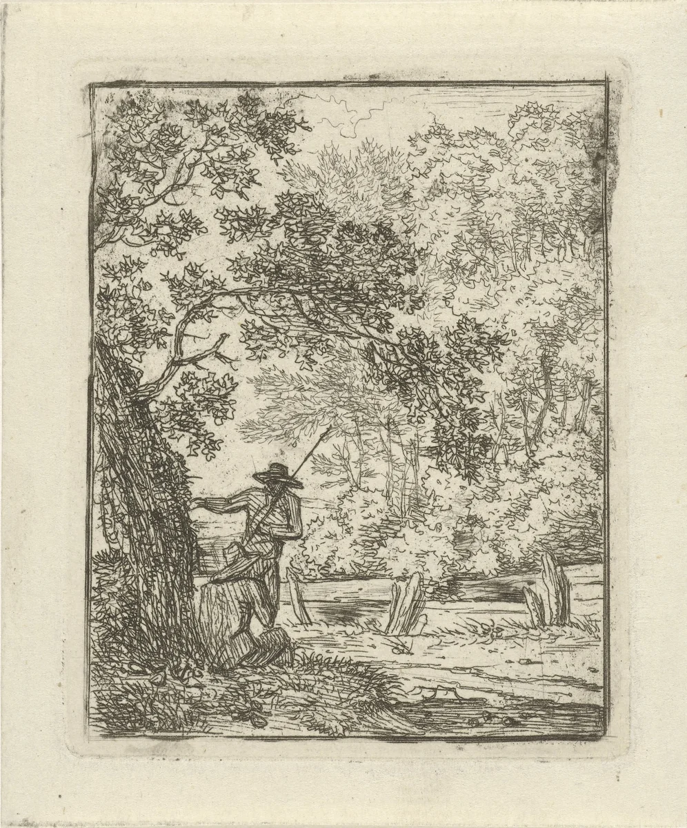 Twee mannen bij een boom by Hermanus Fock, print, 1781-1822