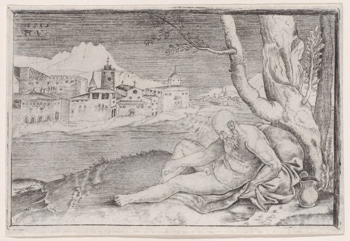 Diogenes by Agostino Veneziano, print, 1510-1520