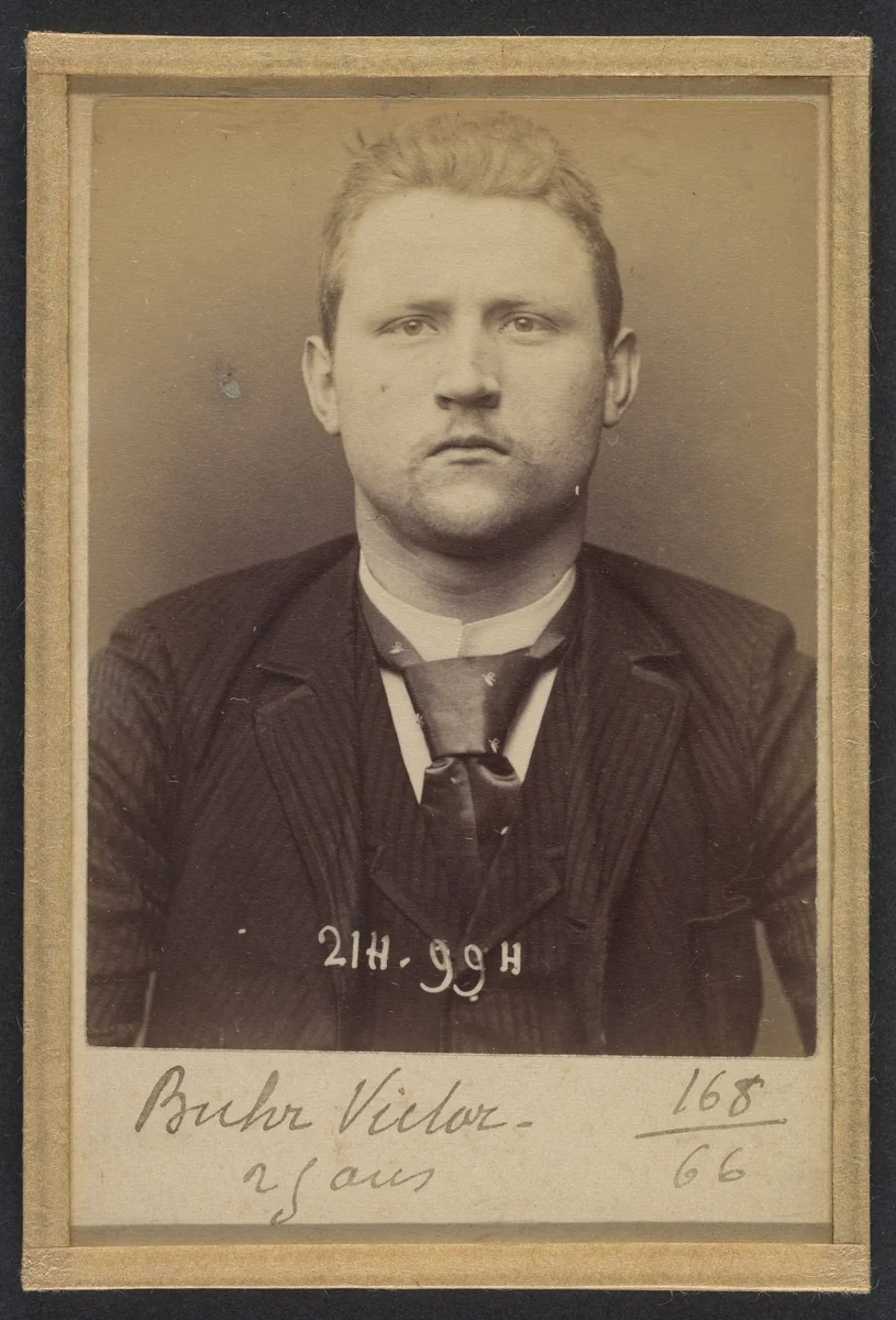 Buhr. Victor. 25 ans, né à Cologne (Allemagne). Peintre décorateur. Anarchiste. 2/3/94. by Alphonse Bertillon, photograph, 1894