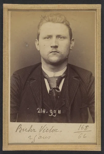 Buhr. Victor. 25 ans, né à Cologne (Allemagne). Peintre décorateur. Anarchiste. 2/3/94. by Alphonse Bertillon, photograph, 1894