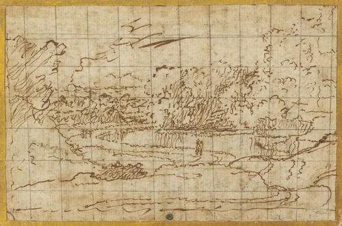 Road along a Winding River by Nicolas Poussin, drawing, 1645-1652