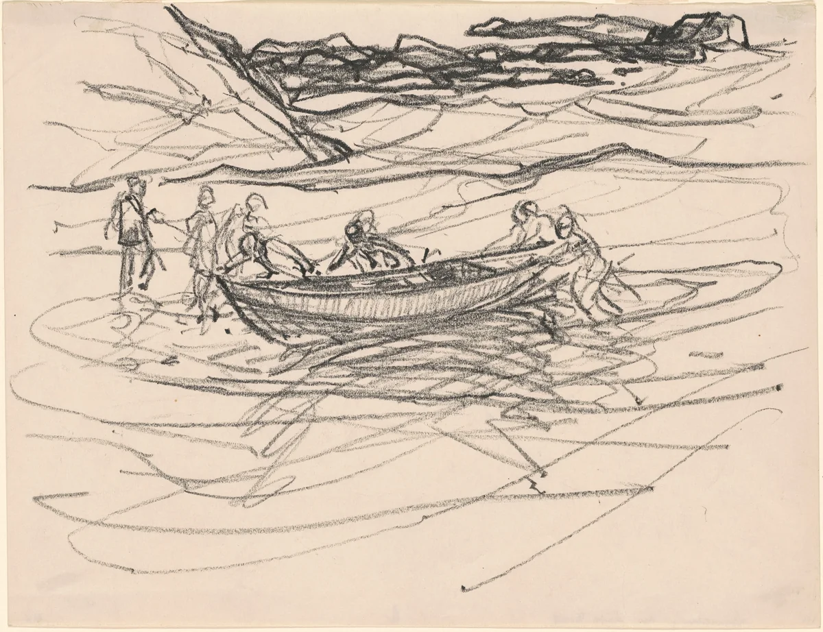 Launching the Life Boat by Charles H. Woodbury, drawing, 1930-1939