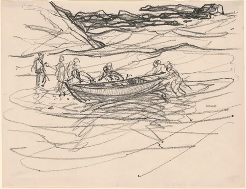 Launching the Life Boat by Charles H. Woodbury, drawing, 1930-1939