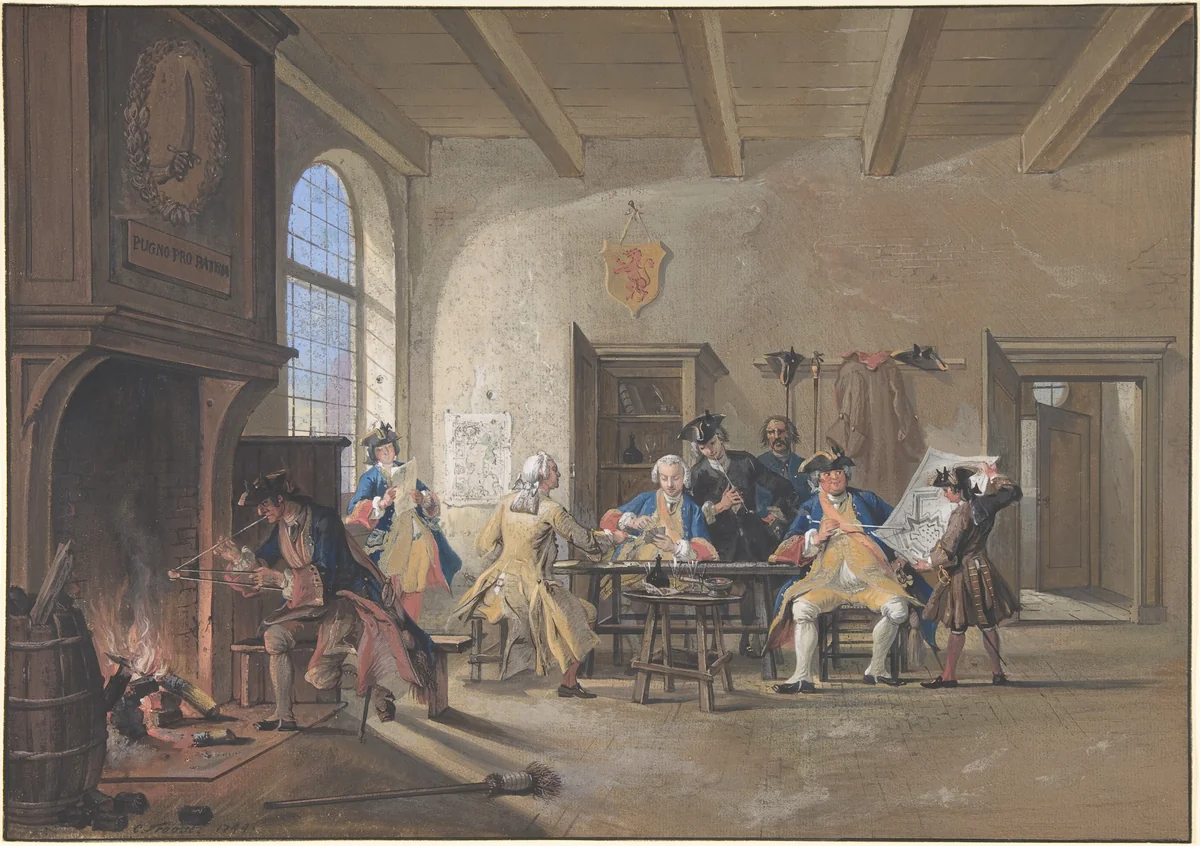 Guardroom Scene by Cornelis Troost, drawing, 1744