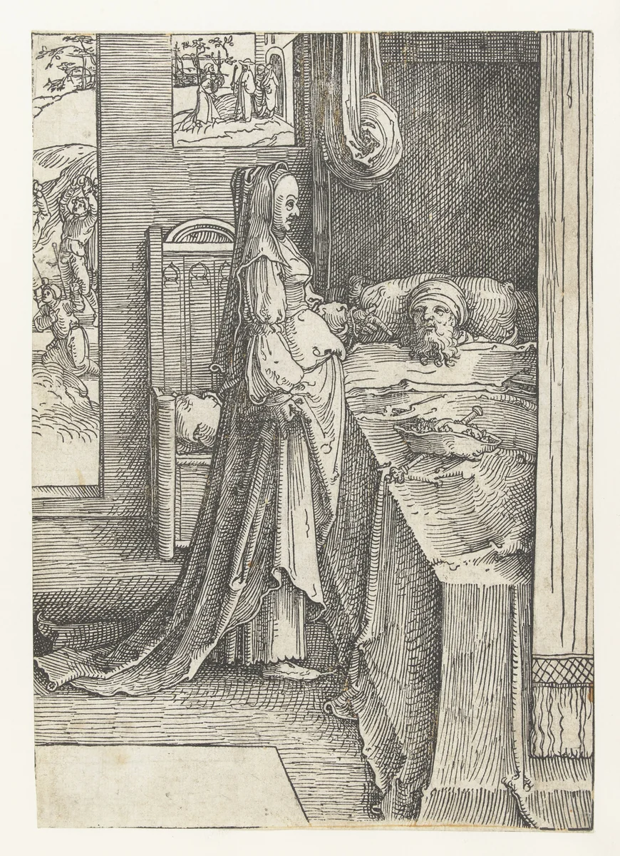 Izebel en koning Achab by Lucas van Leyden, print, 1515-1519