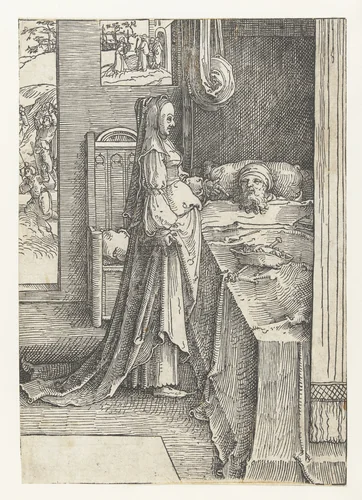 Izebel en koning Achab by Lucas van Leyden, print, 1515-1519