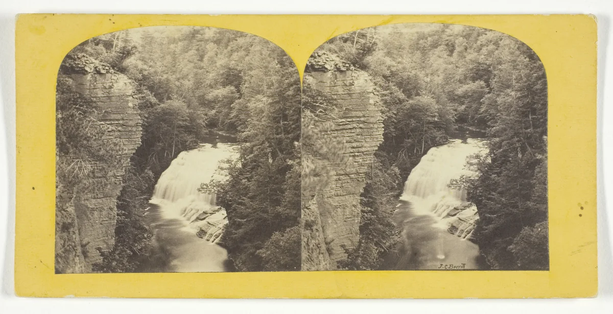 Fall Creek, Ithaca, N.Y. 2d, or Forest Fall, 60 feet high, from north bank by J. C. Burritt, photograph, 1860-1865