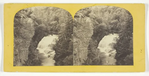 Fall Creek, Ithaca, N.Y. 2d, or Forest Fall, 60 feet high, from north bank by J. C. Burritt, photograph, 1860-1865